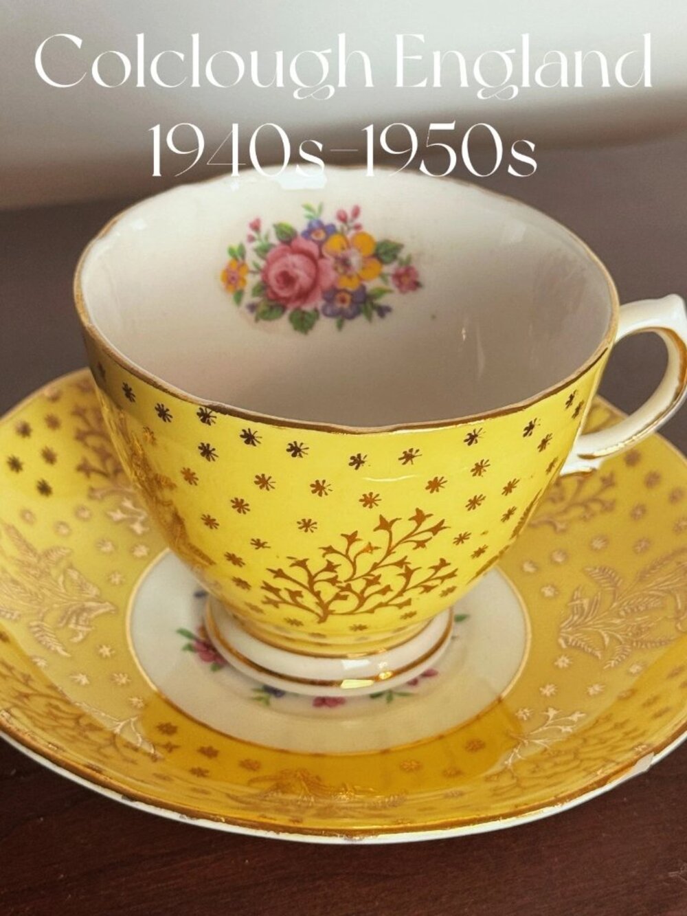Vintage 1940s Colclough Yellow Wheat Floral Teacup Saucer